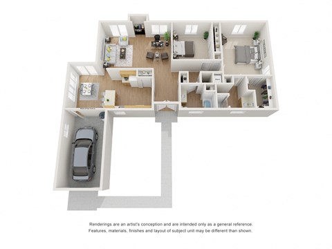 Floor plan for 2 beds, 2 baths, 1573 sqft